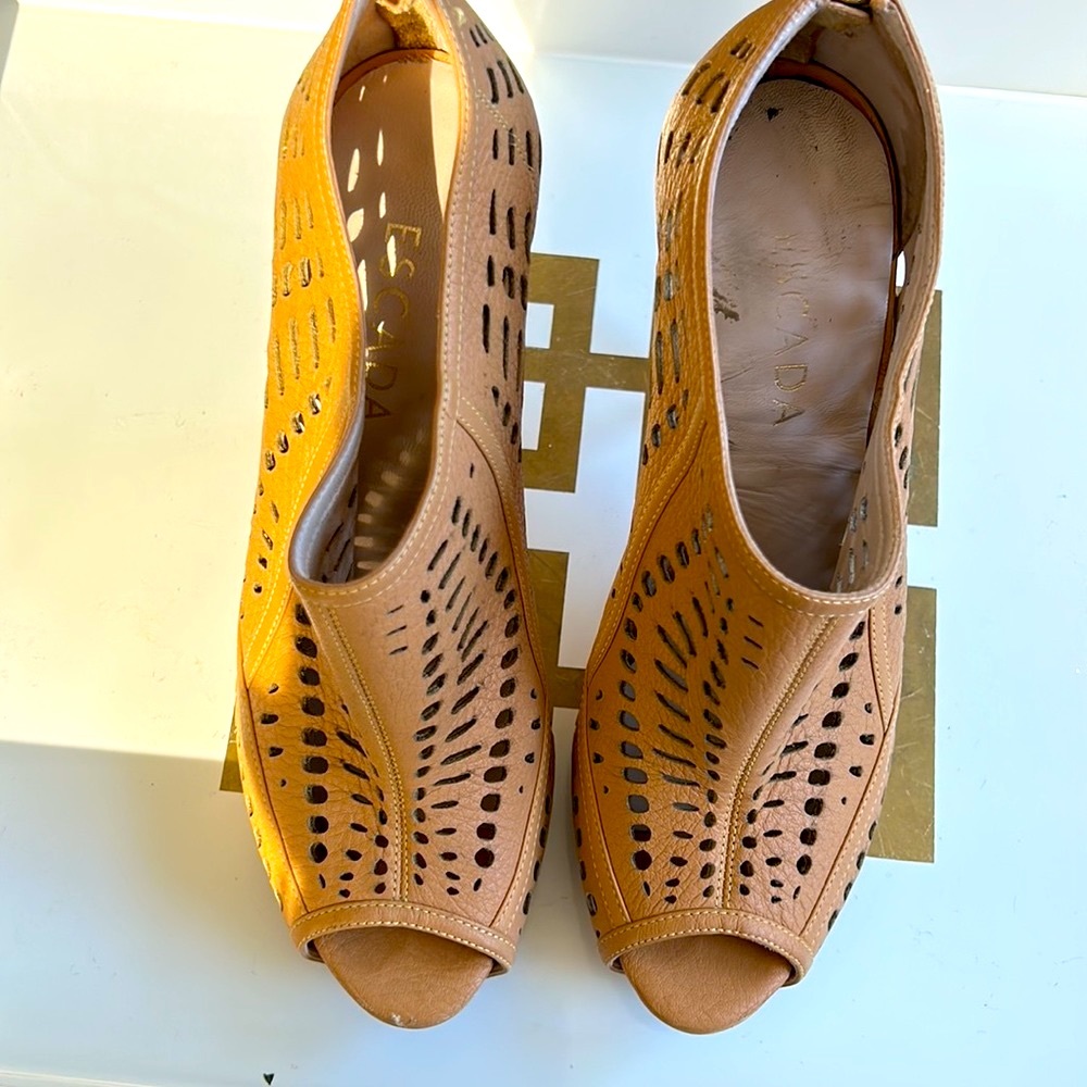 Escada peep-toe laser cut booties